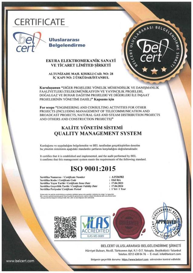 ISO 9001:2015 sertifikası
